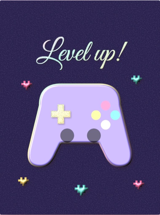 Level Up: a purple game controller under “Level up!”